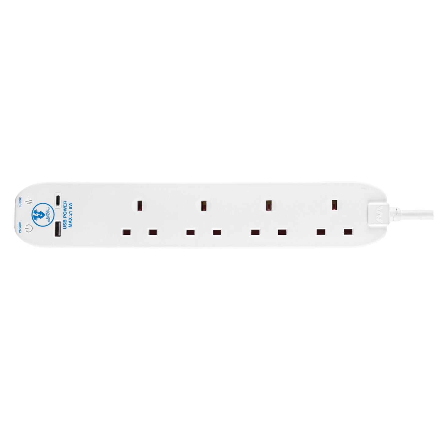 Masterplug Surge Extension Lead Fast Charge USB A&C 4 Sockets 2 meter Black/ White (SRGUAC2242N)