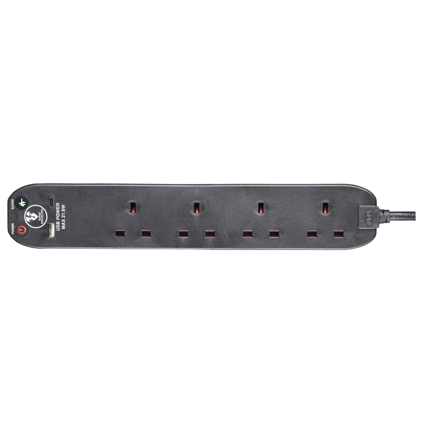 Masterplug Surge Extension Lead Fast Charge USB A&C 4 Sockets 2 meter Black/ White (SRGUAC2242N)