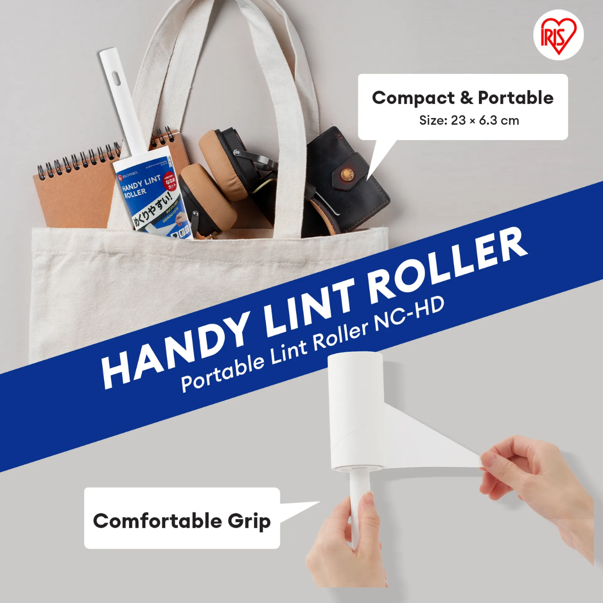 IRIS OHYAMA Handy Lint Roller Sticky Roller for Dust, Lint, Hair & Pet Hair Clothes & Fabric Cleaner (NC-HD) Bundle of 2