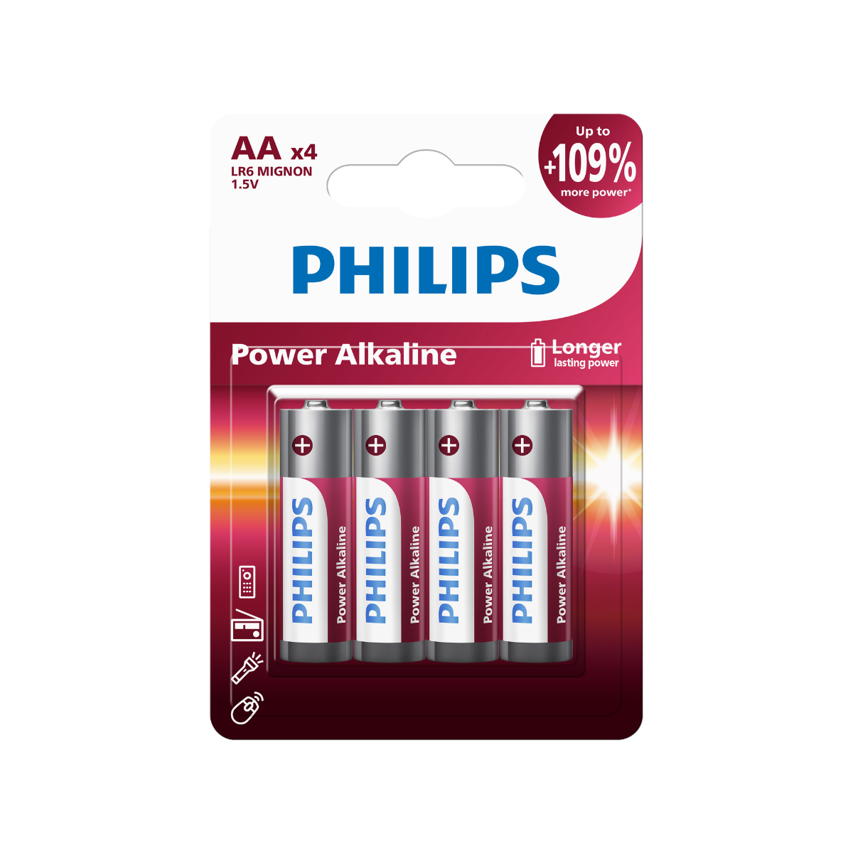 Philips 4AA Power Alkaline Battery Bundle 5 Packs (LR6P4B/40)