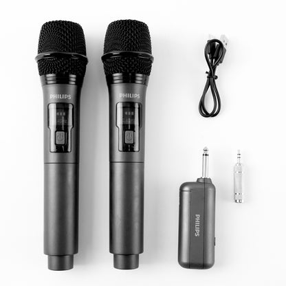 Philips Wireless Karaoke & Party Microphone Set – 2.4GHz Transmission with 4-Level Gain Control (DLM3401)
