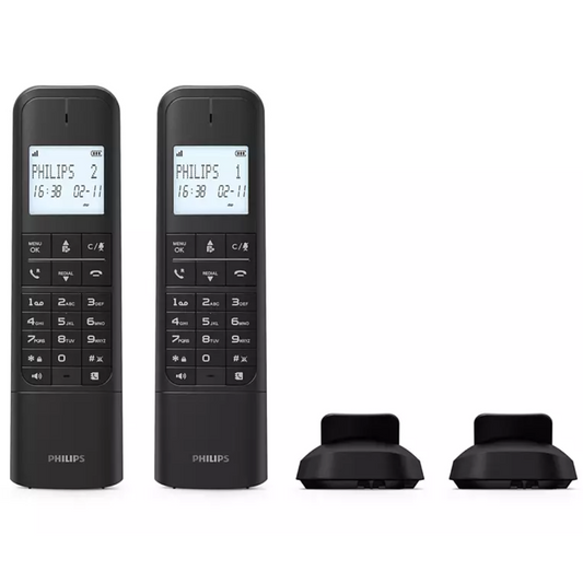 Philips Cordless Phone with Handsfree Speaker – Duo Handsets, 14-Hour Talk Time on One Charge (M4702B/90)