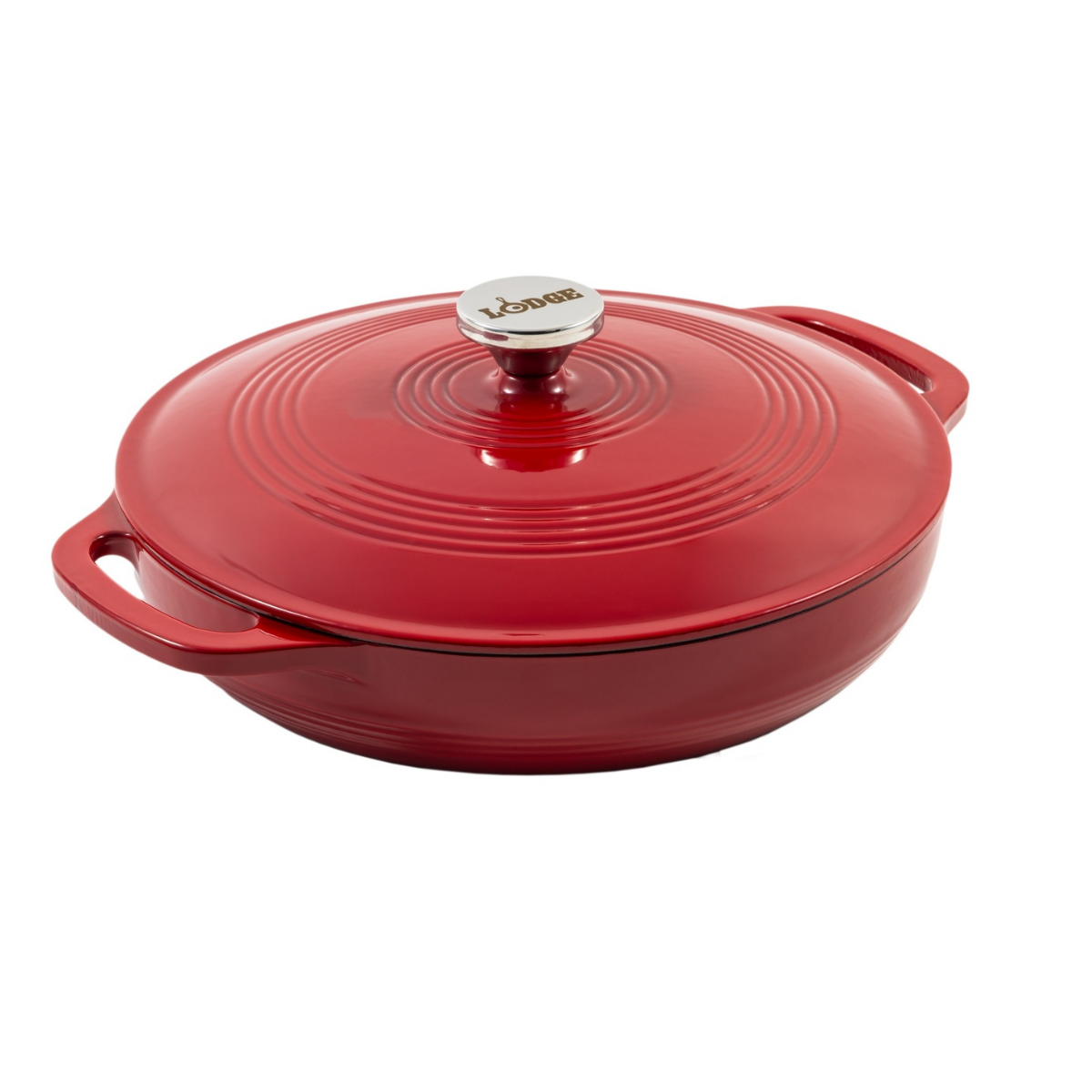 Lodge 3.6 Quart Red Enameled Cast Iron Braiser with Gold Knob