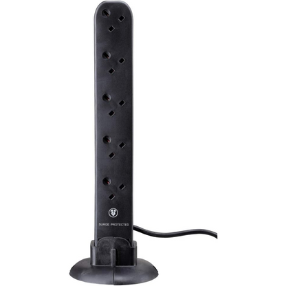 Masterplug 13A 10 Socket Surge Tower Extension Lead 2Meter Black (SRGTOW102B)