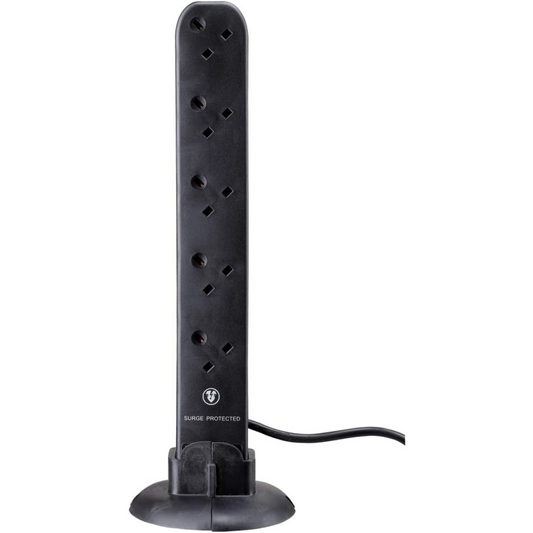Masterplug 13A 10 Socket Surge Tower Extension Lead 2Meter Black (SRGTOW102B)