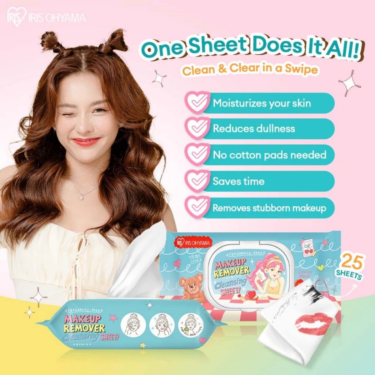 IRIS OHYAMA × Daddy and the Muscle Academy Makeup Remover Sheets Fragrance-Free 10/25 Sheets Gentle Cleansing Wipe (TWTF-10D/25D)