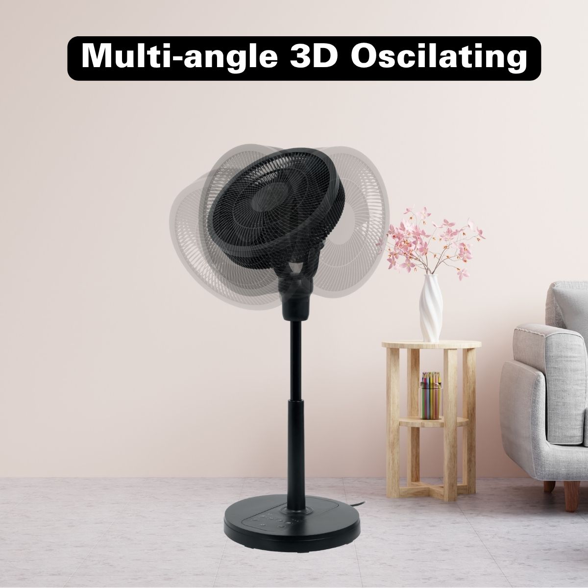 Uniden 12" 3D Oscillating DC Stand Fan (AF5120) , Black