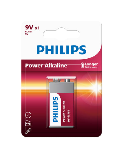 Philips 9V Power Alkaline Battery (6LR61P1B/40)