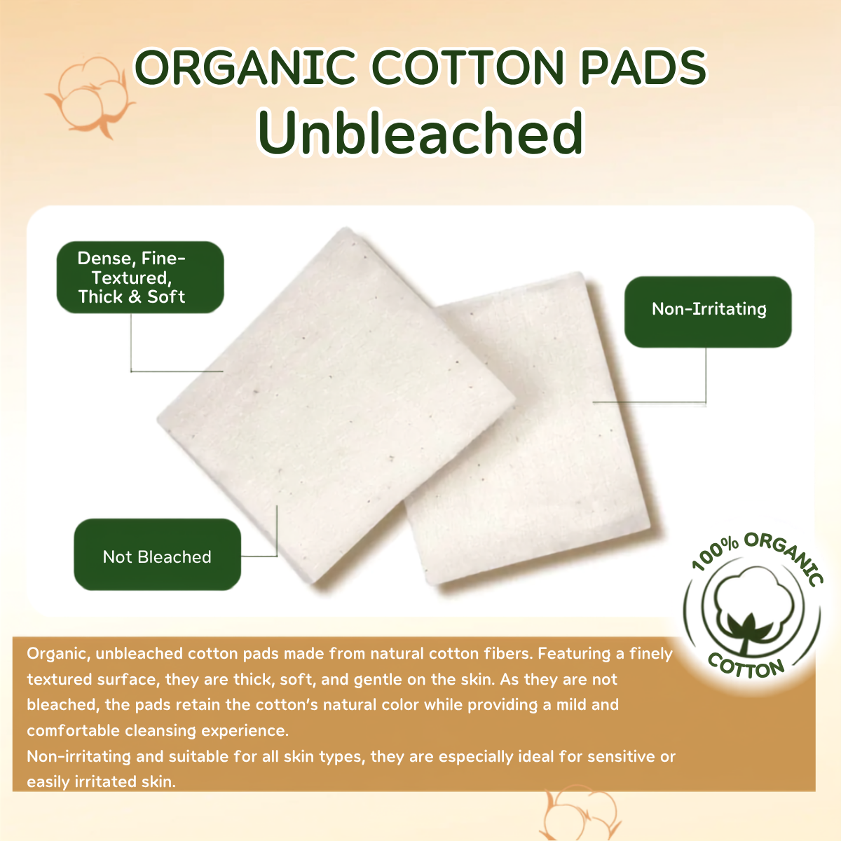 IRIS OHYAMA Pure Organic Cotton Pads 80pcs 100% Japanese Organic Cotton Soft & Gentle Facial Cotton Pads (COT-ORG)