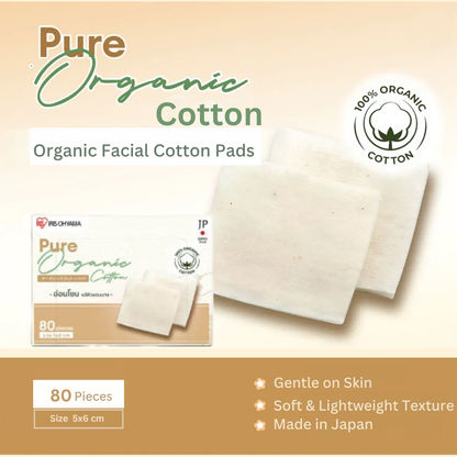 IRIS OHYAMA Pure Organic Cotton Pads 80pcs 100% Japanese Organic Cotton Soft & Gentle Facial Cotton Pads (COT-ORG)