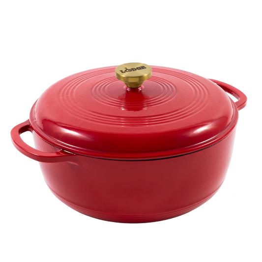 Lodge 7.5Quart 11.5" Ruby Enameled Cast Iron Dutch Oven Enamel Pot with Gold Knob (EC7D402G)