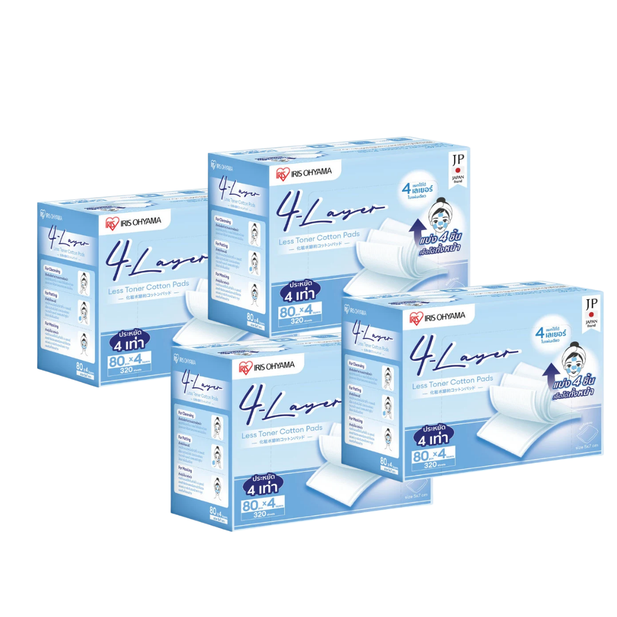 IRIS OHYAMA 4-Layer Less Toner Cotton Pads 80pcs 100% Japanese Cotton Toner-Saving Facial Cotton Pads (COT-4L)