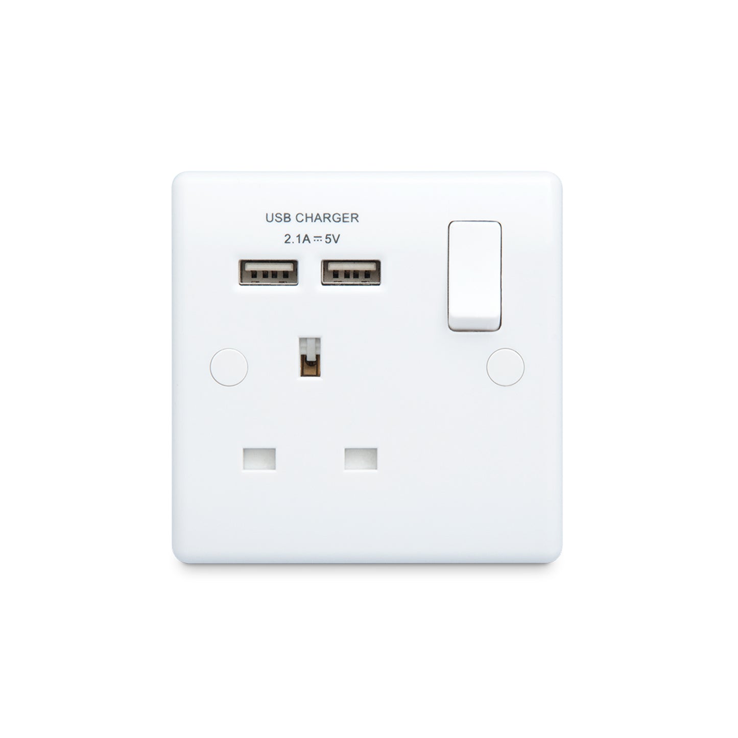 British General BG Moulded Single Gang Switched Socket with USB Charging (821U2)