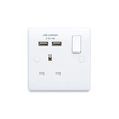 British General BG Moulded Single Gang Switched Socket with USB Charging (821U2)
