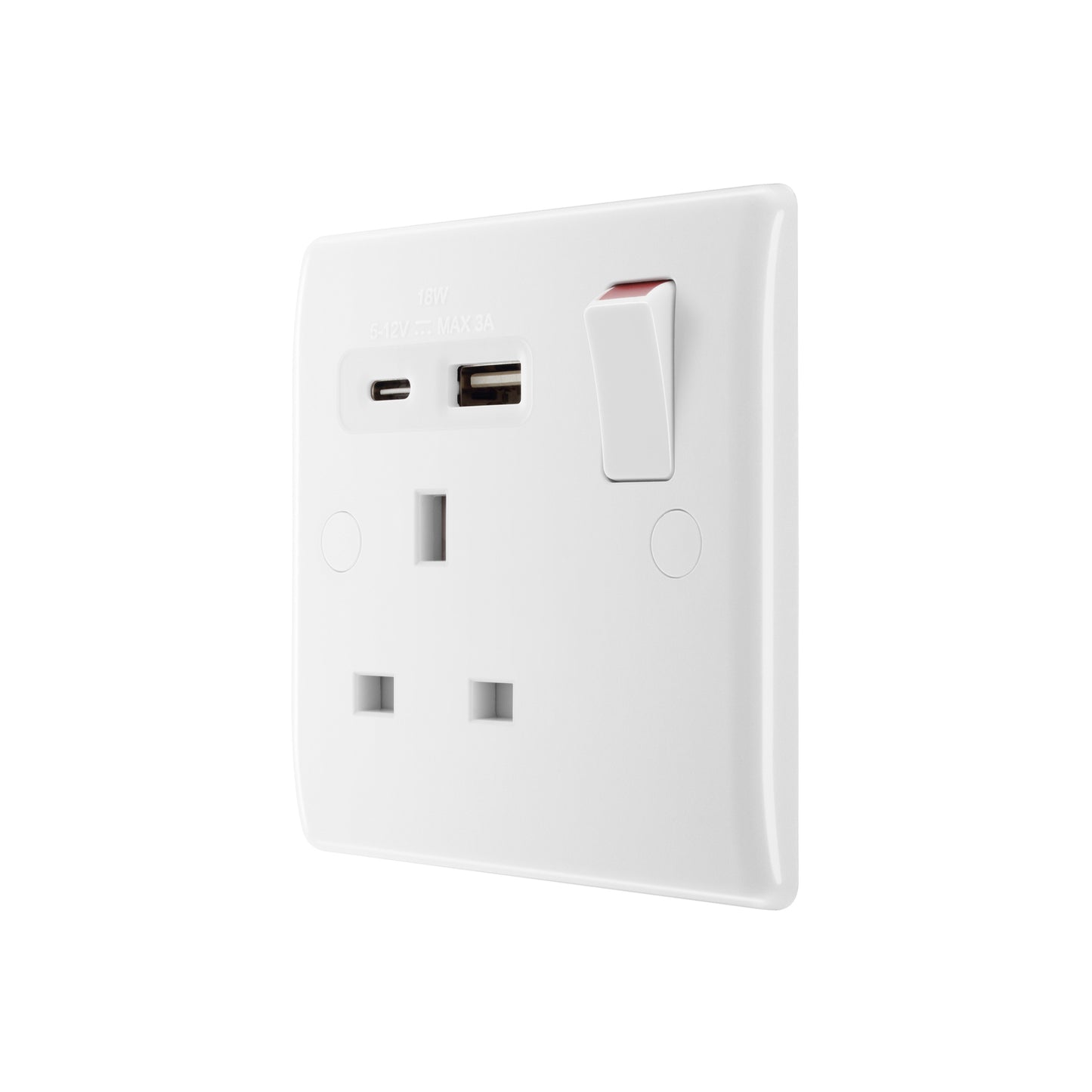 British General BG Moulded Single Gang Switched 13A Power Socket With 18W USB-C+A (821UAC18)