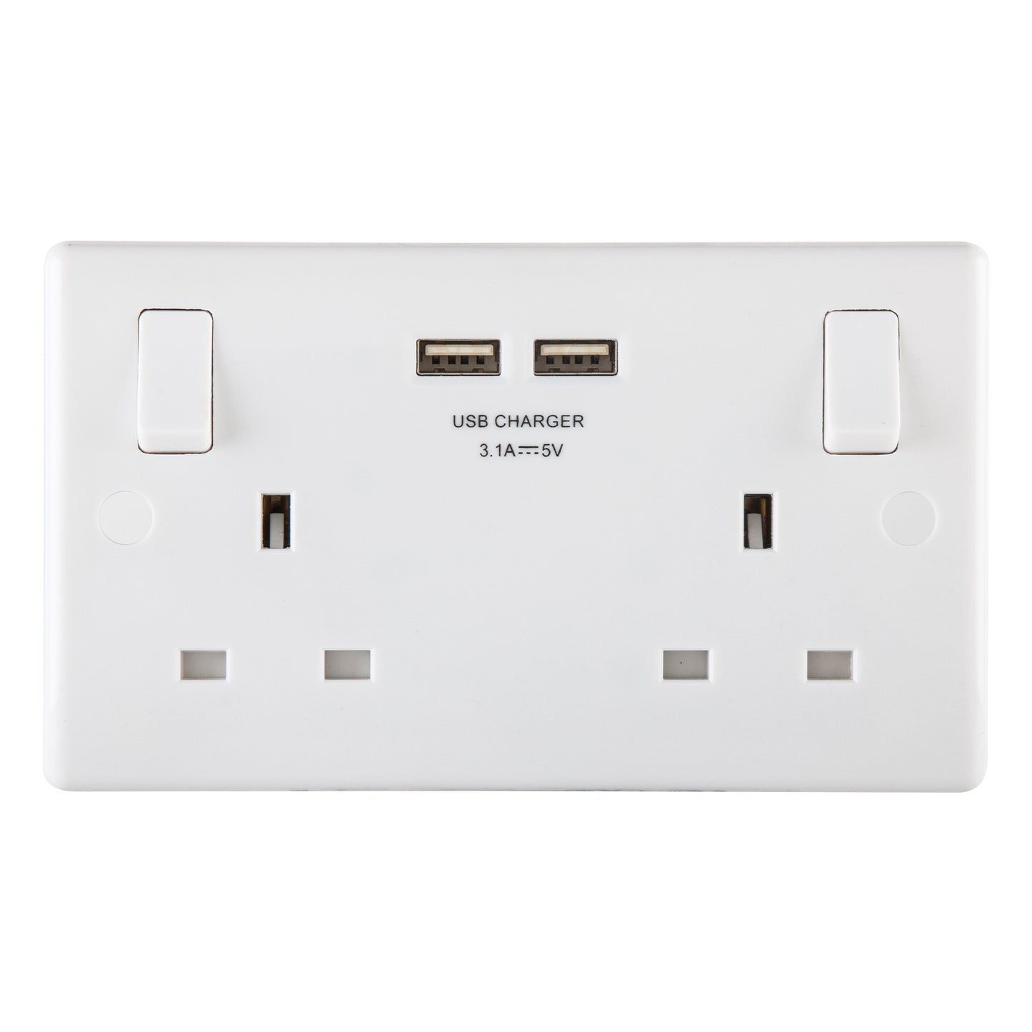 British General BG Moulded 13 Amp Power Double Socket with USB Charger, White (822U3)
