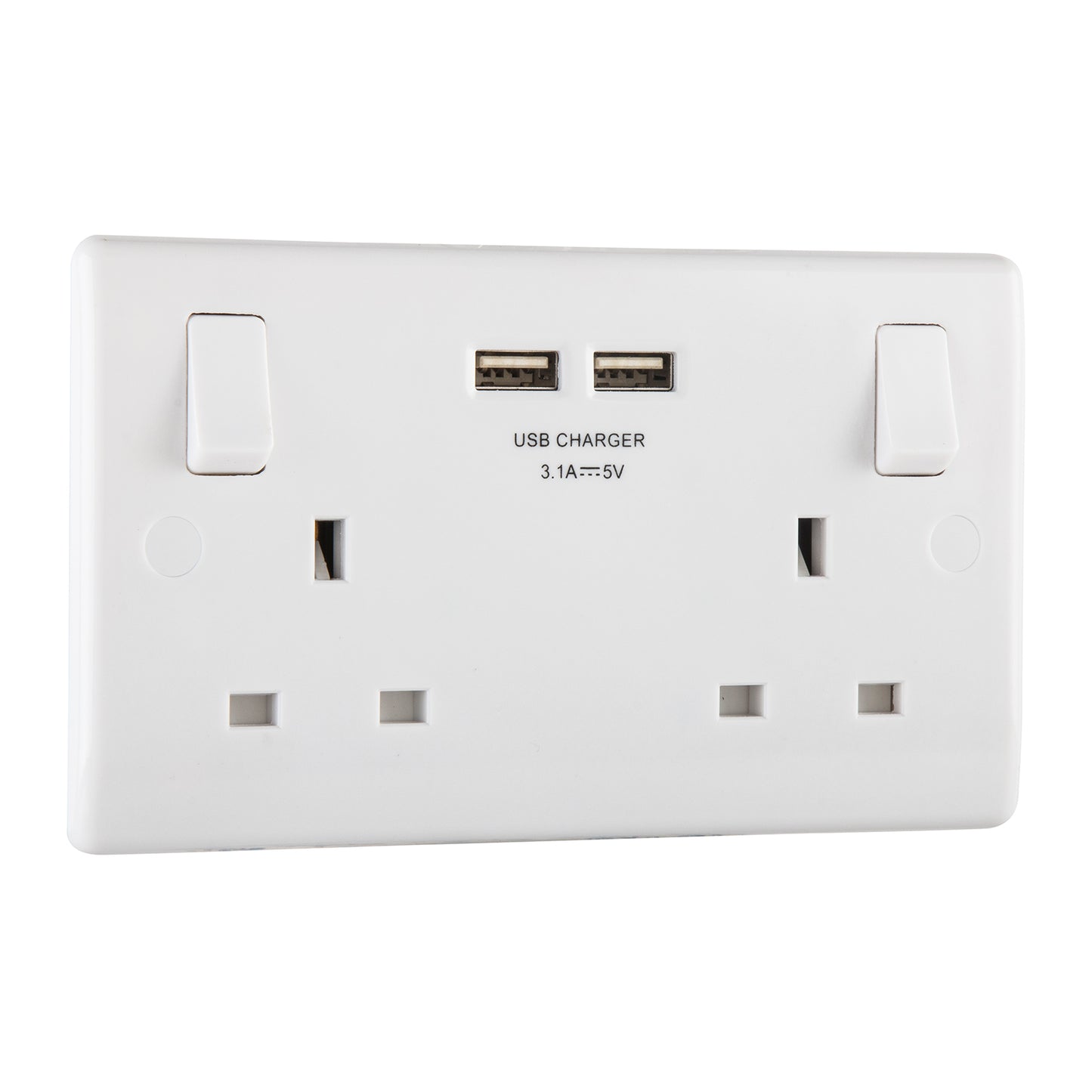 British General BG Moulded 13 Amp Power Double Socket with USB Charger, White (822U3)