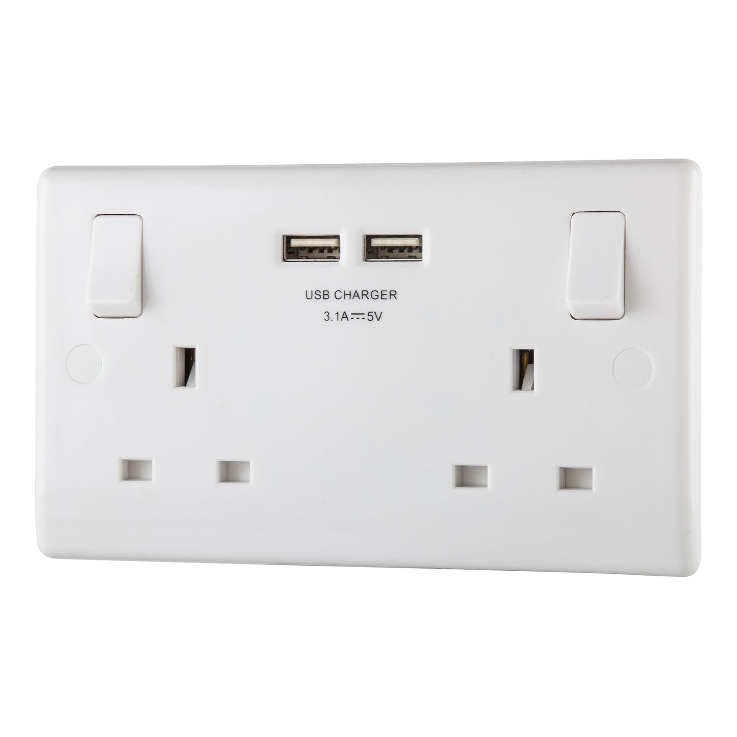 British General BG Moulded 13 Amp Power Double Socket with USB Charger, White (822U3)