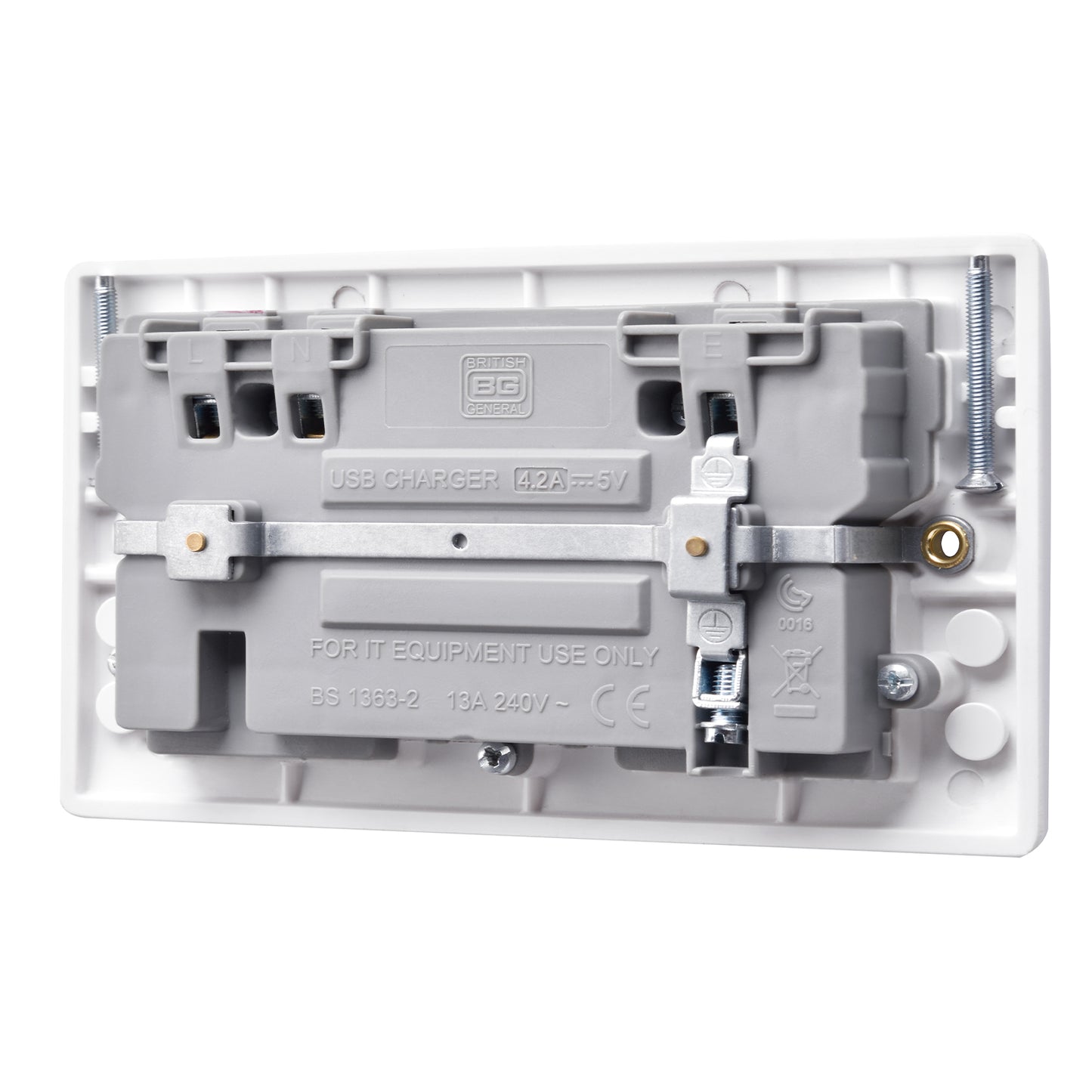 British General BG Moulded Double Gang USB Type-C Smart Charging Switched Socket (822UAC)