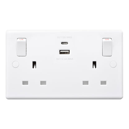 British General BG Moulded Double Gang USB Type-C Smart Charging Switched Socket (822UAC)