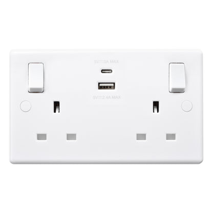 British General BG Moulded Double Gang USB Type-C Smart Charging Switched Socket (822UAC)