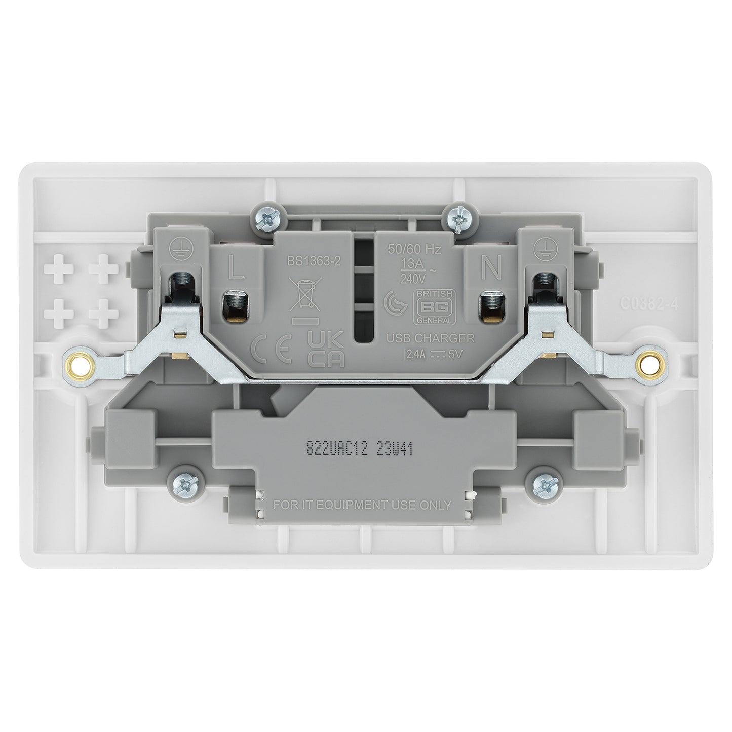 British General BG Moulded Double Gang Switched 13A Power Socket With 12W USB-C+A (822UAC12)