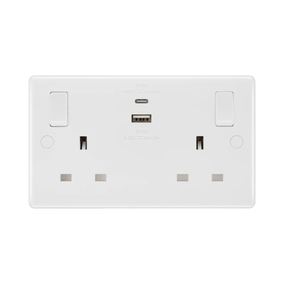British General BG White Moulded 2 Gangs Sockets With 22W Output USB A & C (822UAC22)