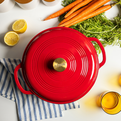 Lodge 7.5Quart 11.5" Ruby Enameled Cast Iron Dutch Oven Enamel Pot with Gold Knob (EC7D402G)