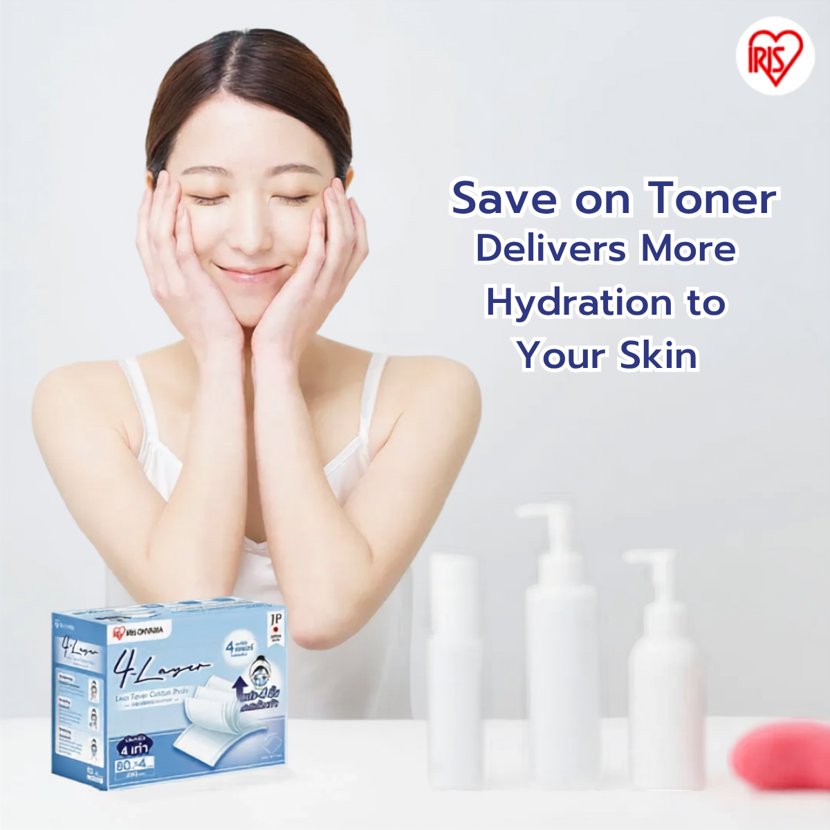IRIS OHYAMA 4-Layer Less Toner Cotton Pads 80pcs 100% Japanese Cotton Toner-Saving Facial Cotton Pads (COT-4L)