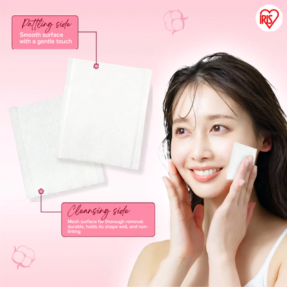 IRIS OHYAMA 2-Way Cleansing Cotton Pads 80pcs Dual Texture Japanese Facial Cotton Pads Smooth & Exfoliating (COT-2L)