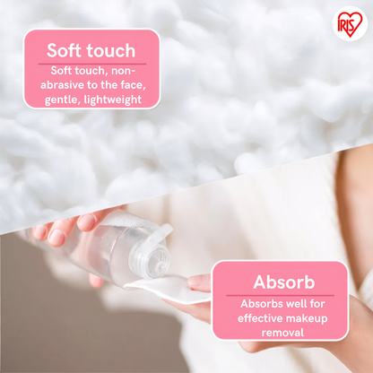 IRIS OHYAMA 2-Way Cleansing Cotton Pads 80pcs Dual Texture Japanese Facial Cotton Pads Smooth & Exfoliating (COT-2L)