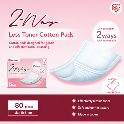 IRIS OHYAMA 2-Way Cleansing Cotton Pads 80pcs Dual Texture Japanese Facial Cotton Pads Smooth & Exfoliating (COT-2L)