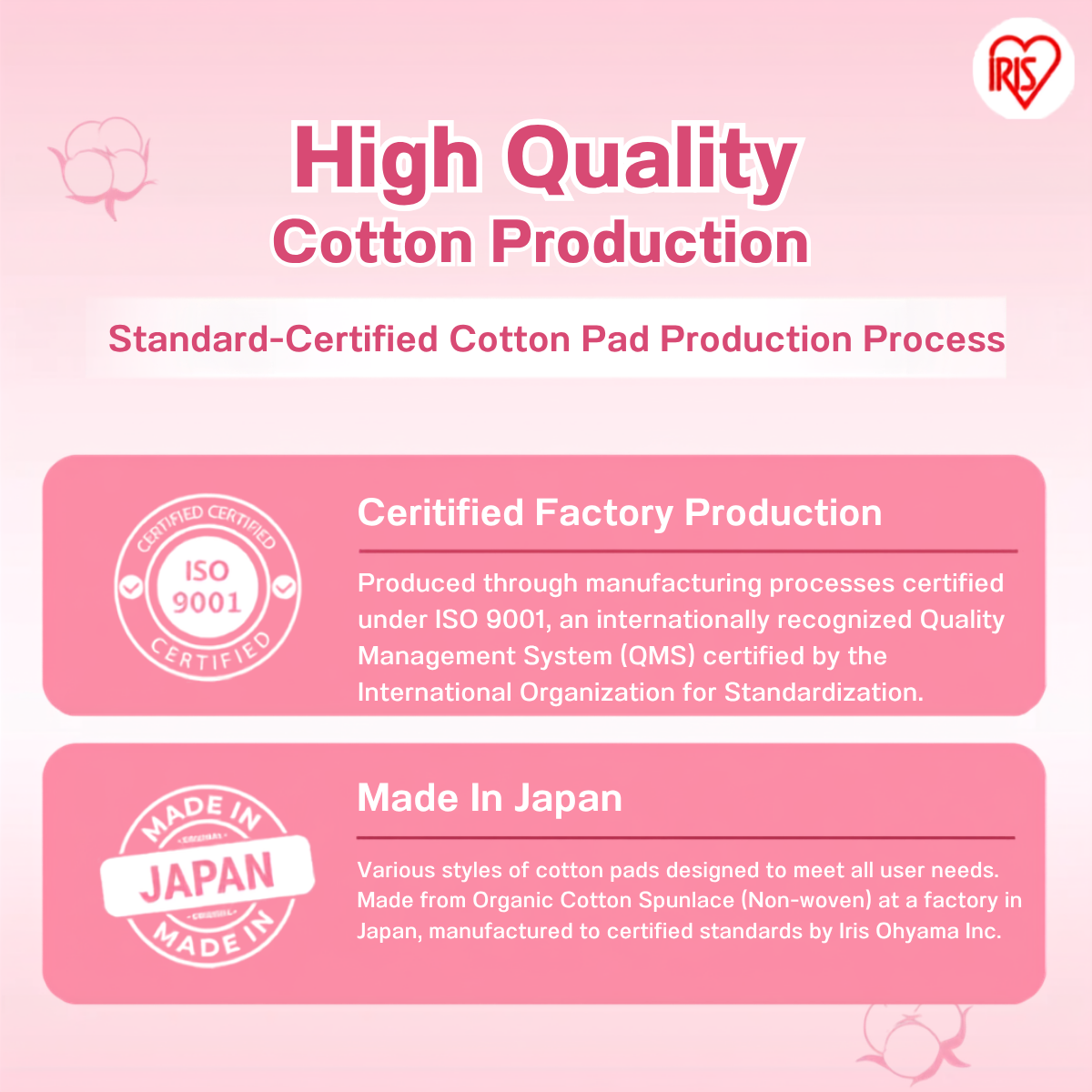 IRIS OHYAMA 2-Way Cleansing Cotton Pads 80pcs Dual Texture Japanese Facial Cotton Pads Smooth & Exfoliating (COT-2L)