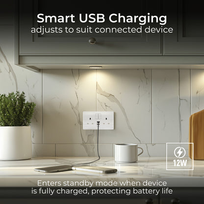 British General BG Moulded Double Gang Switched 13A Power Socket With 12W USB-C+A (822UAC12)