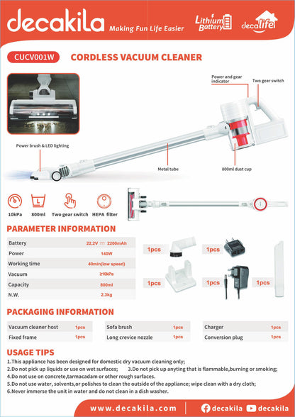 Decakila Cordless Vacuum Cleaner ≥10kPa 140W (CUCV001W)
