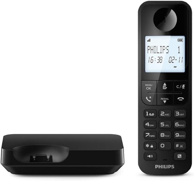 Philips Cordless Phone 4.6cm backlit display Up to 14 hours talk time (D2701B/90)