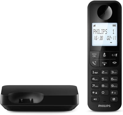 Philips Cordless Phone 4.6cm backlit display Up to 14 hours talk time (D2701B/90)