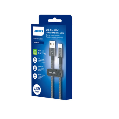 Philips USB A to USB C, USB C to USB C, USB C to Lightning Cable Max Suitable for iPhone 60W Sync and Charge  (DLC5030)