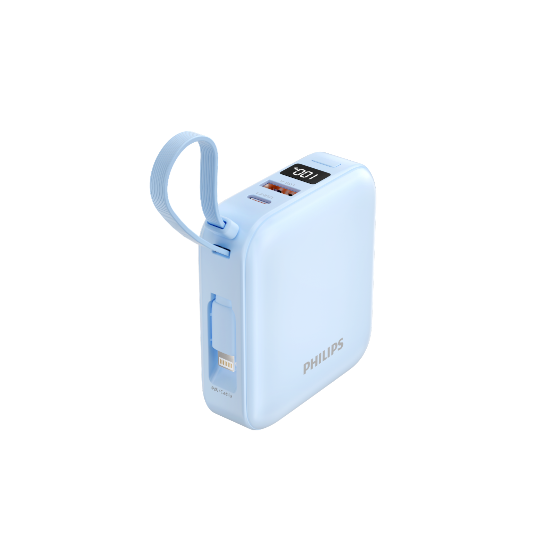 Philips 10000mAh Mini Power Bank PD 20W 22.5W Fast Charging Built-in Type-C & Lightning Cables (DLP2217/97)