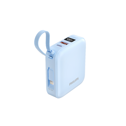 Philips 10000mAh Mini Power Bank PD 20W 22.5W Fast Charging Built-in Type-C & Lightning Cables (DLP2217/97)