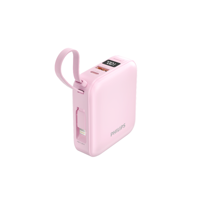 Philips 10000mAh Mini Power Bank PD 20W 22.5W Fast Charging Built-in Type-C & Lightning Cables (DLP2217/97)