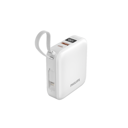 Philips 10000mAh Mini Power Bank PD 20W 22.5W Fast Charging Built-in Type-C & Lightning Cables (DLP2217/97)
