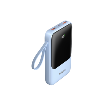 Philips 10,000mAh Power Bank 22.5W Max Fast Charge 4 Integrated Cables Digital LCD Display (DLP2223/97)
