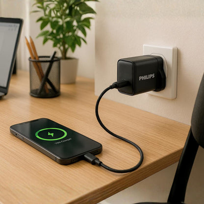 Philips 30W Wall Charger with USB C to C 1 Meter Cable (DLP5312NB)