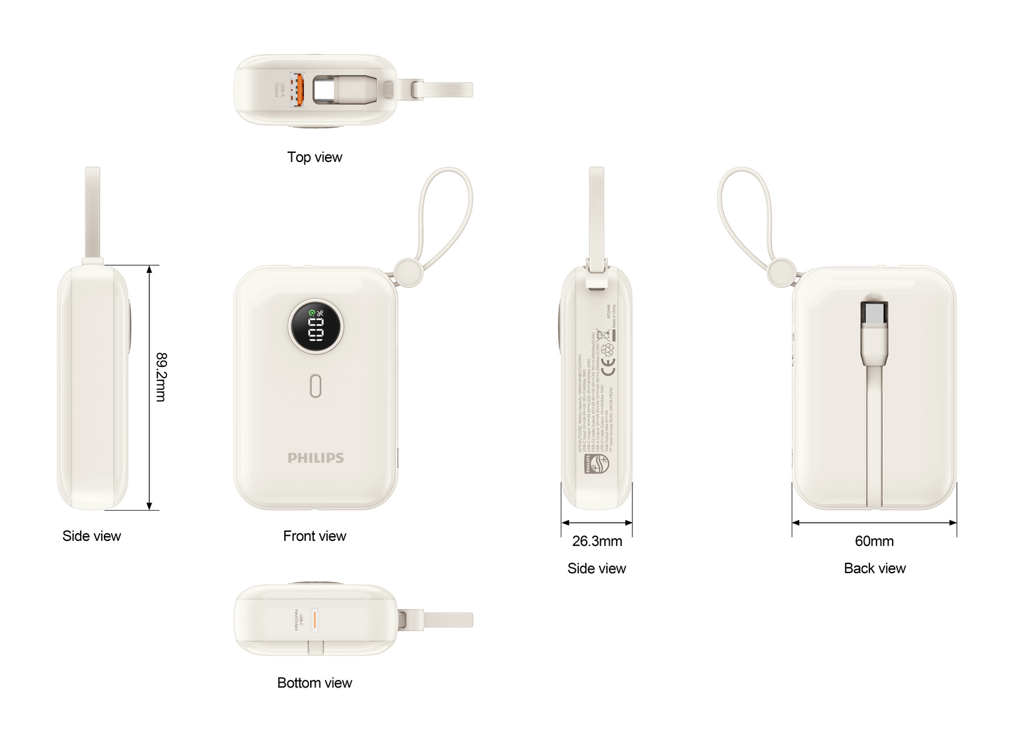 Philips 10000mAh Powerbank, 22.5W Fast Charge, Built-in USB Type C Cable, DLP2228 1 Year Warranty