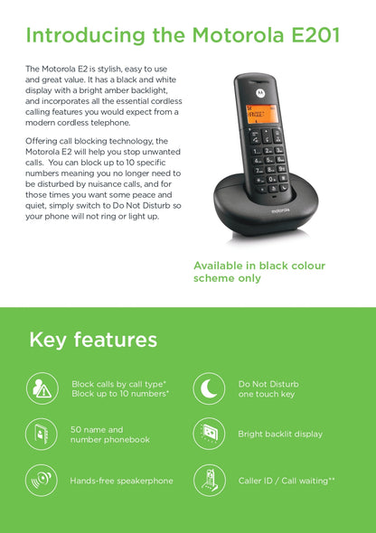 Motorola Handset Cordless Phone Set (E202)