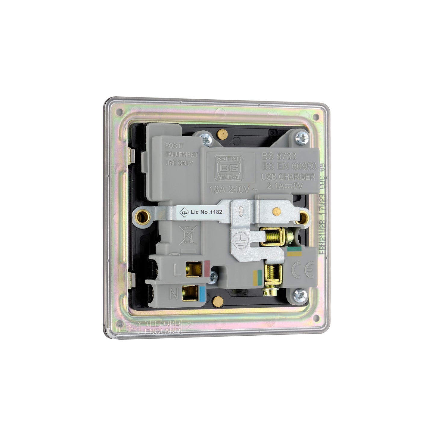 British General BG Flat plate Screwless  13A Switched Single Socket with USB Charger (FBN21U2B)