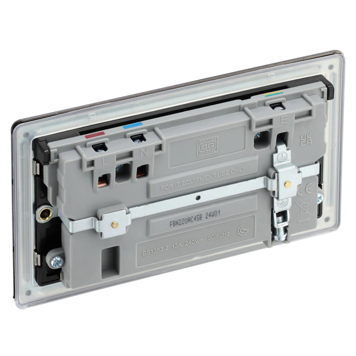 British General BG Flat plate Screwless Double Socket with 45W USB-C Charger (FBN22UAC45B)