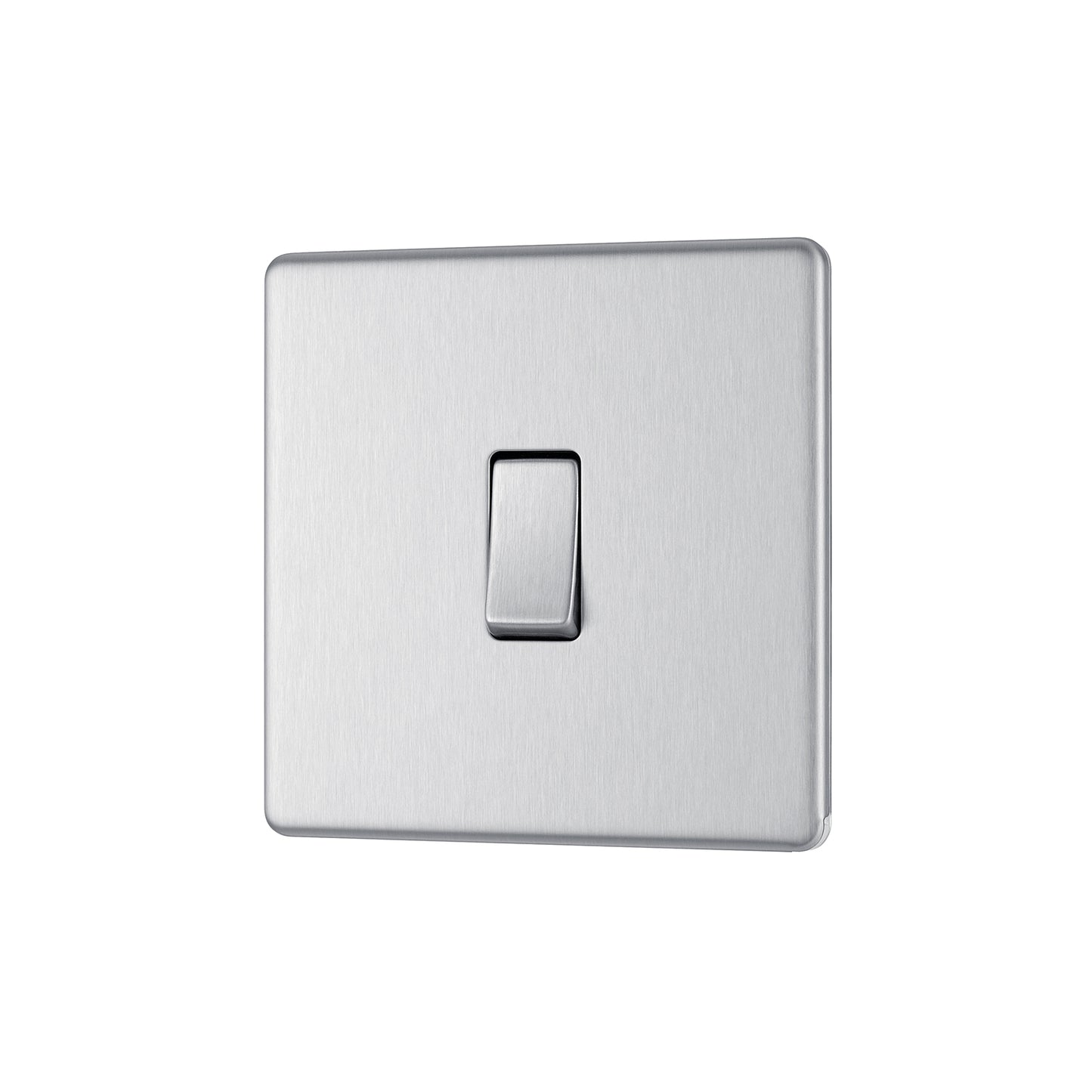 British General BG Flat Plate Screwless Single Gang 2 Way Switch, Brushed Steel (FBS12)