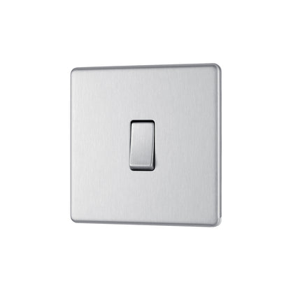 British General BG Flat Plate Screwless Single Gang 2 Way Switch, Brushed Steel (FBS12)